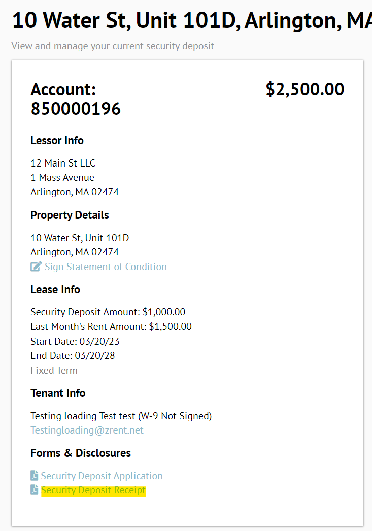 Are security deposit receipts automatically sent to the occupants